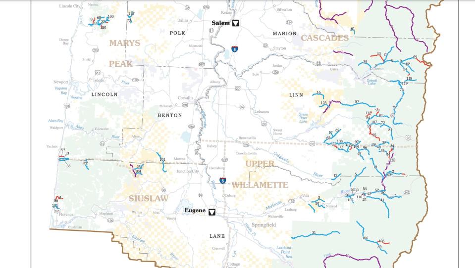 The maps from the River Democracy Act show a number of rivers and creeks that would be protected under the new law outside Salem and Eugene.