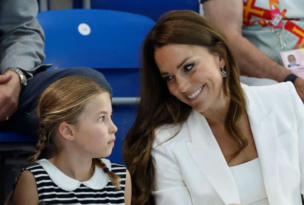 PHOTO: Princess Charlotte and Catherine, Duchess of Cambridge are pictured in the stands at Sandwell Aquatics Centre in Birmingham, Britain, Aug. 2, 2022. (Stefan Wermuth/Reuters)