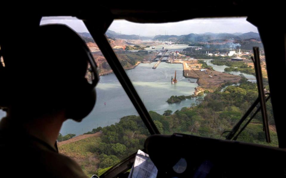 <p>The Panama Canal as viewed from the cockpit of Marine One, the name they give to any United States Marine Corps aircraft carrying the president at any given time.</p>