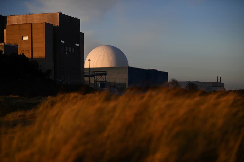Sizewell nuclear power station is seen as the sun sets on Sizewell.