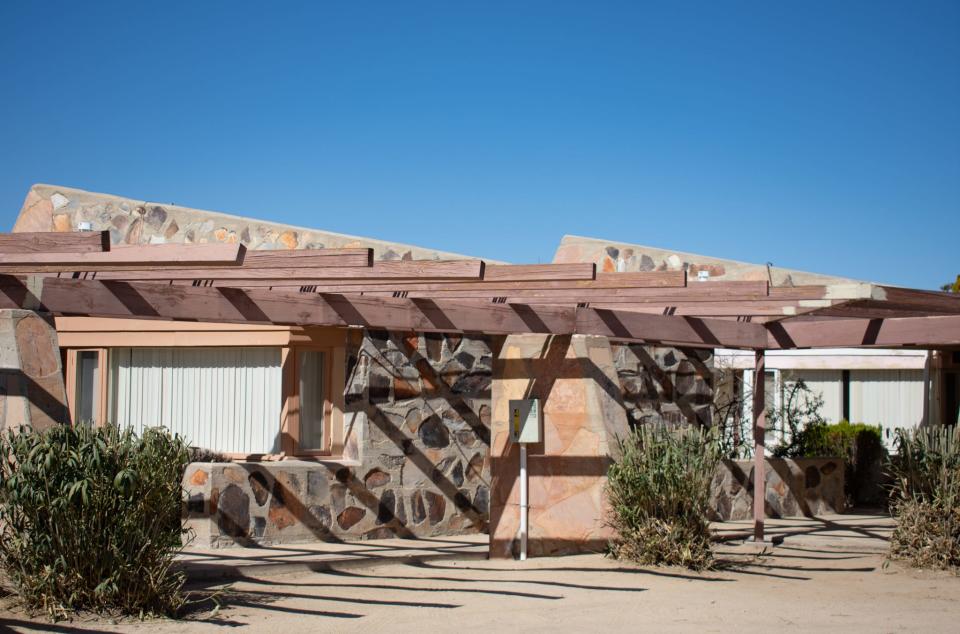 Some of the cabins at the Joshua Tree Retreat Center in Joshua Tree, Calif., on Feb. 20, 2023.
