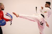 Iranian taekwondo competitor Zolghadri attends a training session in Sofia