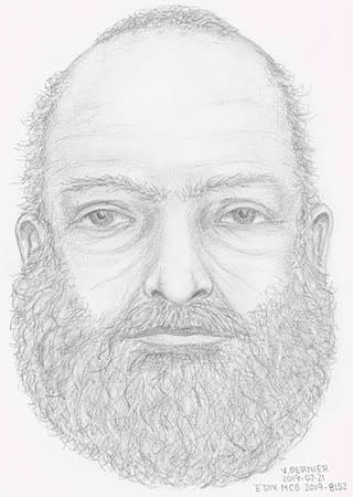 A police artist's sketch shows a man who was found dead near Dease Lake