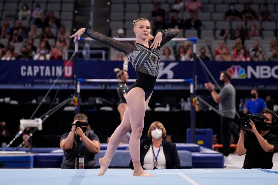 Jade Carey competes in the floor exercise during the U.S. Gymnastics Championships on June 4, 2021, in Fort Worth, Texas.