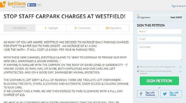 Skyrocketing parking costs for employees working at a popular Westfield shopping centre in Queensland have left staff steaming. Source: Facebook.