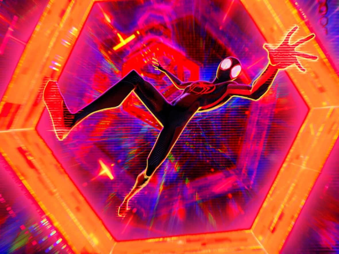 No buildings to swing from here. Miles Morales tumbles into the multiverse in a scene from Spider-Man: Across the Spider-Verse.  (Sony Pictures  - image credit)