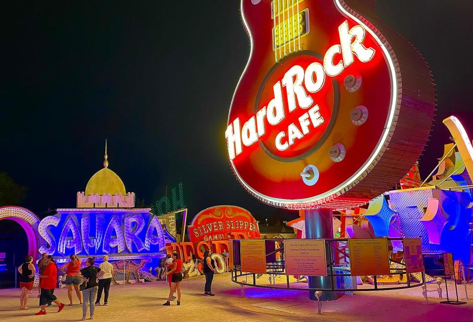 Refurbished and historic neon signs are on display at the Neon Museum in Las Vegas.