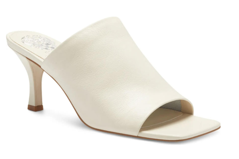 white mules, square-toe, vince camuto