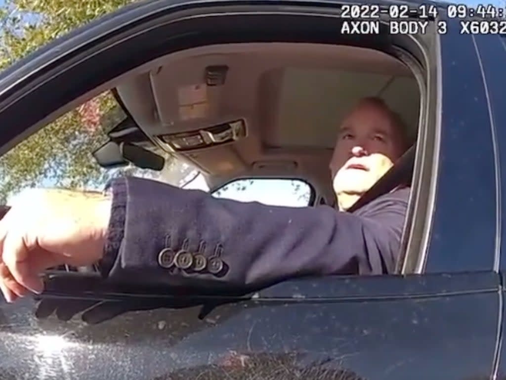 Sarasota GOP congressional primary candidate Martin Hyde argues with a police officer who pulled him over on Valentine’s Day (screengrab)