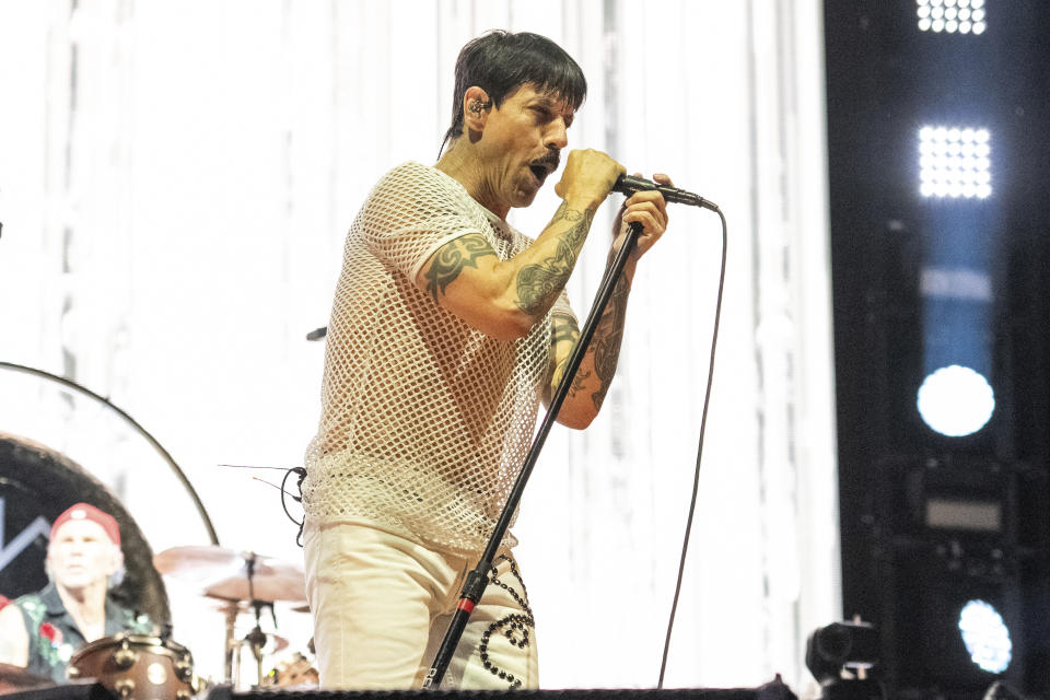 Anthony Kiedis of Red Hot Chili Peppers performs during the Bonnaroo Music & Arts Festival on Saturday, June 15, 2024, in Manchester, Tenn. (Photo by Amy Harris/Invision/AP)