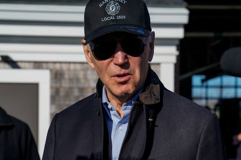 U.S. President Joe Biden visits a fire station on Thanksgiving in Nantucket, Massachusetts