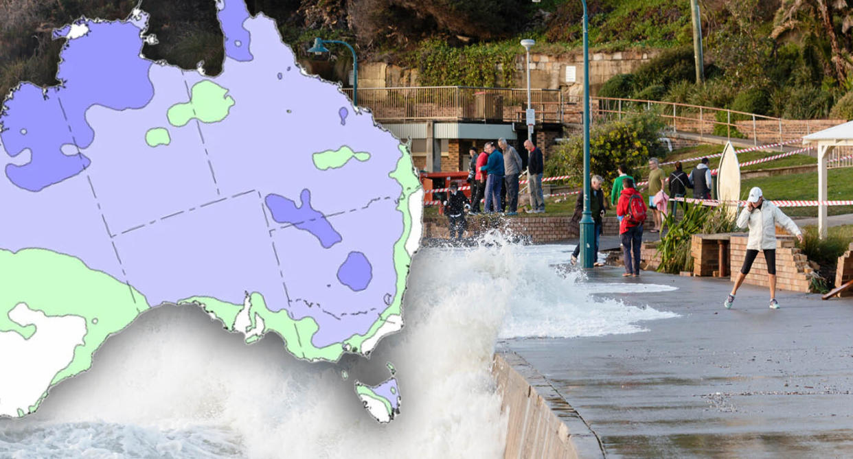 An Australian weather map showing the predicted rainfall in the coming months.