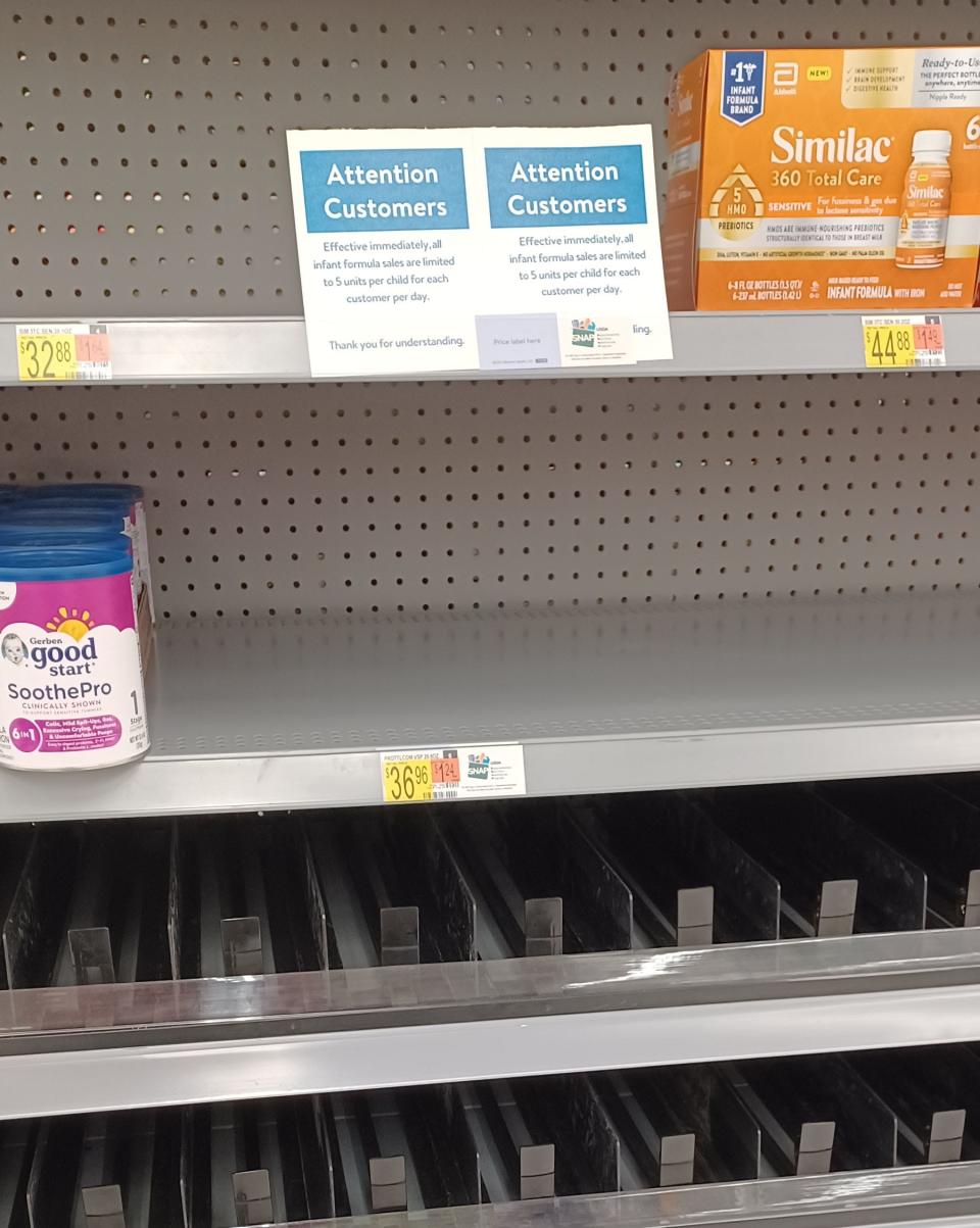 The baby formula shelf at Sturgis Walmart is bare as parents of infants go to significant lengths to find formula to feed their children.