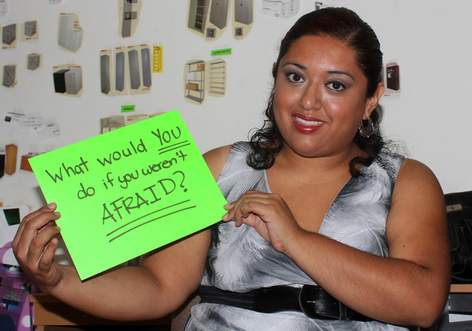 In this Aug. 12, 2013 photo, marketing executive Ana Falcon poses for a photo in Monterrey, Mexico. Falcon is working to set up a Lean In circle, or small empowerment group for working women. The circles are inspired by Facebook COO Sheryl Sandberg’s book “Lean In,” a manifesto for women in the workplace. Sandberg says that since the book was launched in March, more than 7,000 such circles have been formed, in all 50 states and in 50 countries. (AP Photo/Alfredo Lopez)