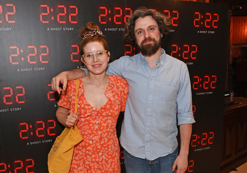 LONDON, ENGLAND - AUGUST 11:  Jessie Cave and Alfie Brown attend the press night performance of 