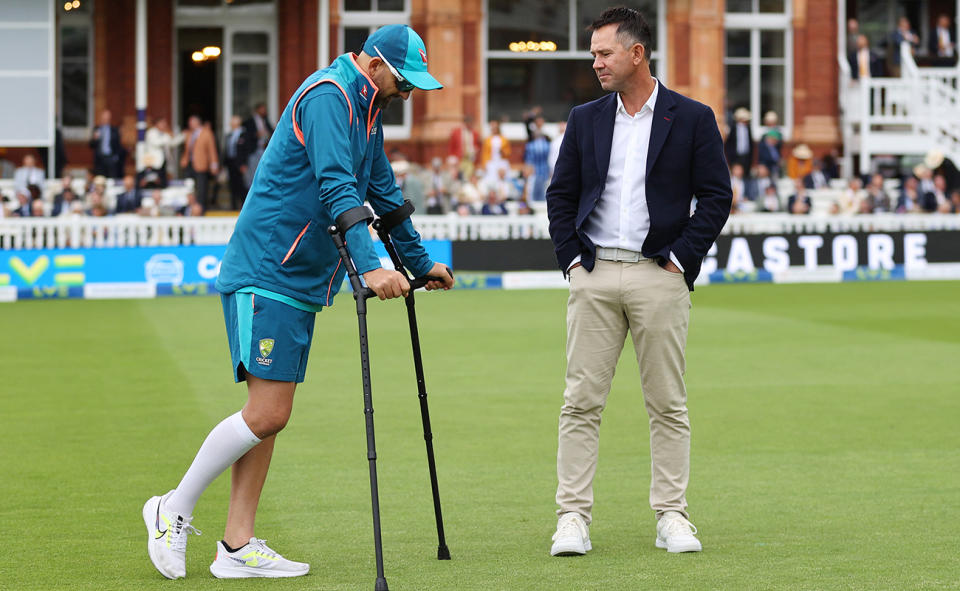 Nathan Lyon and Ricky Ponting during the Ashes in 2023.