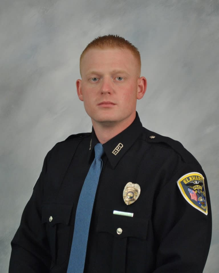 This photo released by the Elkhart City Police Dept. shows officer Cody Skipper. A deadly shooting at a northern Indiana grocery store this week could have been much worse if not for the quick actions of Skipper and Jason Tripp, who used their proximity to the location and training that has become commonplace since the 1999 Columbine shootings to their advantage. (AP Photo/Elkhart City Police Dept)