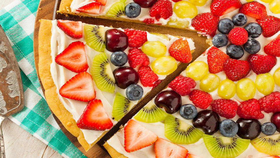 Mixed berry dessert pizza