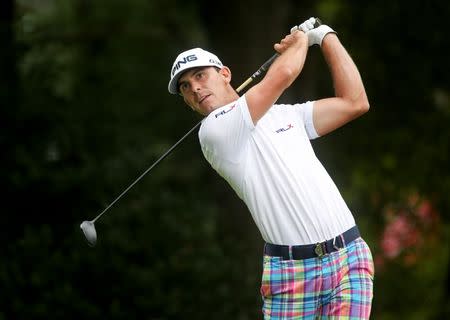 Sep 14, 2014; Atlanta, GA, USA; Billy Horschel hits his tee shot on the third hole during the final round of the Tour Championship at East Lake Golf Club. Mandatory Credit: Jason Getz-USA TODAY Sports