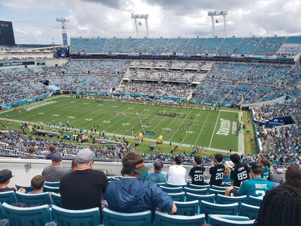 The "nosebleed" seats in the upper deck of TIAA Bank Field are a long way from the action, but if there is any breeze to be had, that's the place to find it.