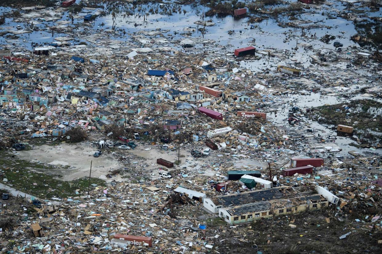 An aerial view of damage from Hurricane Dorian on September 5, 2019, in Marsh Harbour,: AFP/Getty Images