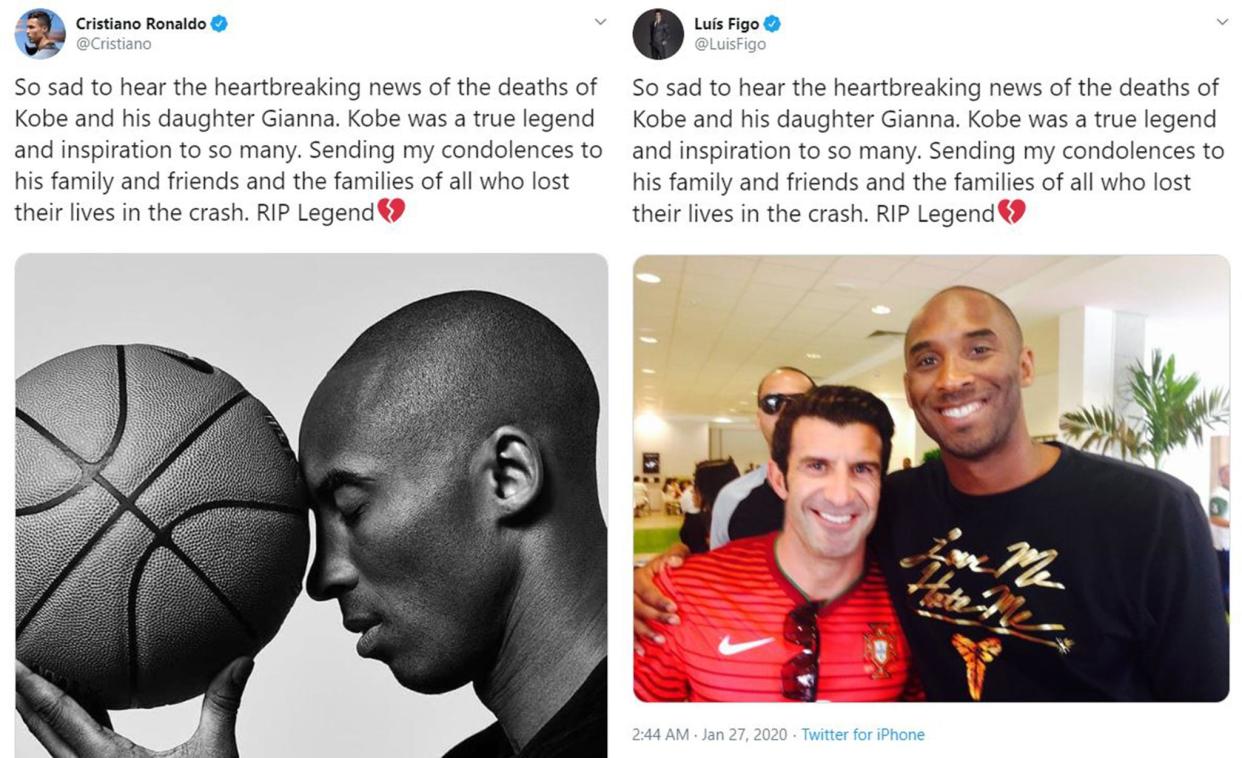 Luis Figo appeared to copy a Kobe Bryant tribute from Cristiano Ronaldo: Twitter