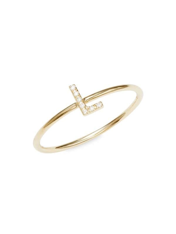 4) 14K Yellow Gold & Diamond Initial L Ring