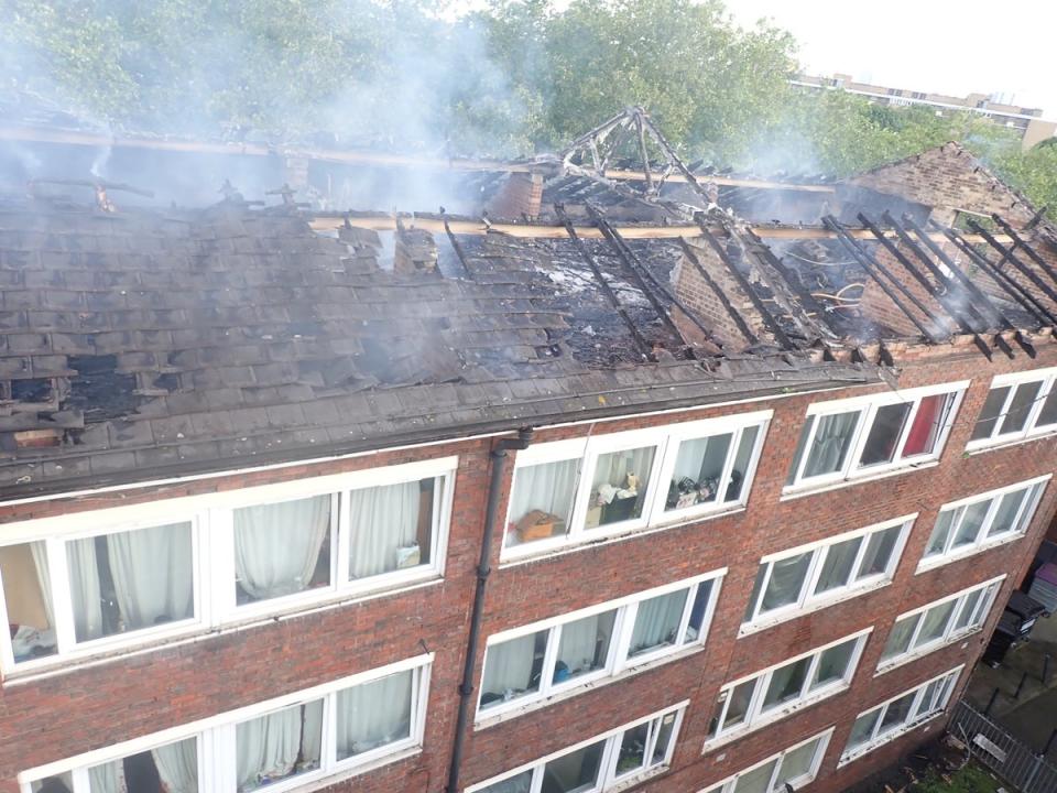 The fire tore through part of the building (London Fire Brigade)