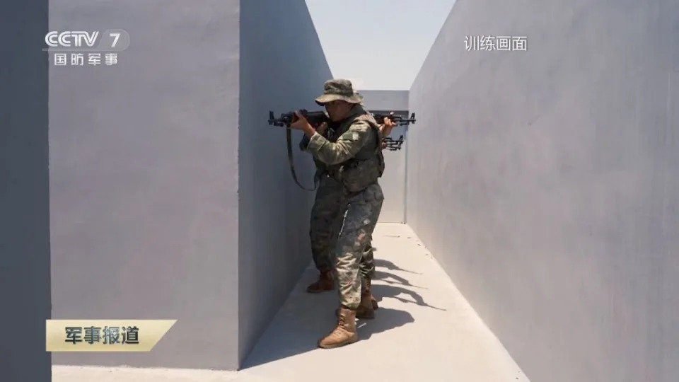 PLA troops take part in training in an urban environment during Eagle Assault 2024. <em>Chinese state media via X</em>