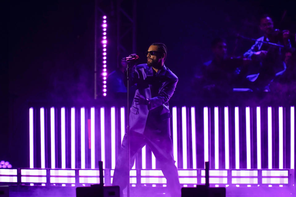 Maluma performs during the 24th annual Latin Grammy Awards in Seville, Spain, Thursday, Nov. 16, 2023. (Photo by Jose Breton/Invision/AP)