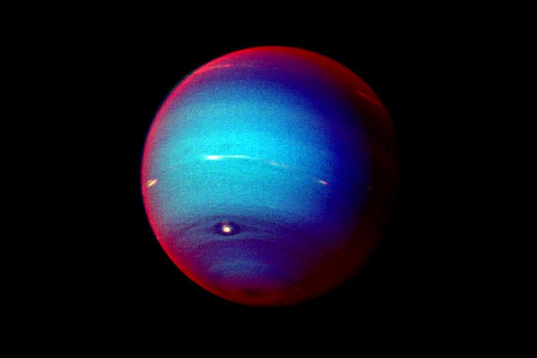 This false color photograph of Neptune was made from Voyager 2 images taken in January 1996. Voyager 2 was launched August 20, 1977. File Photo courtesy of NASA