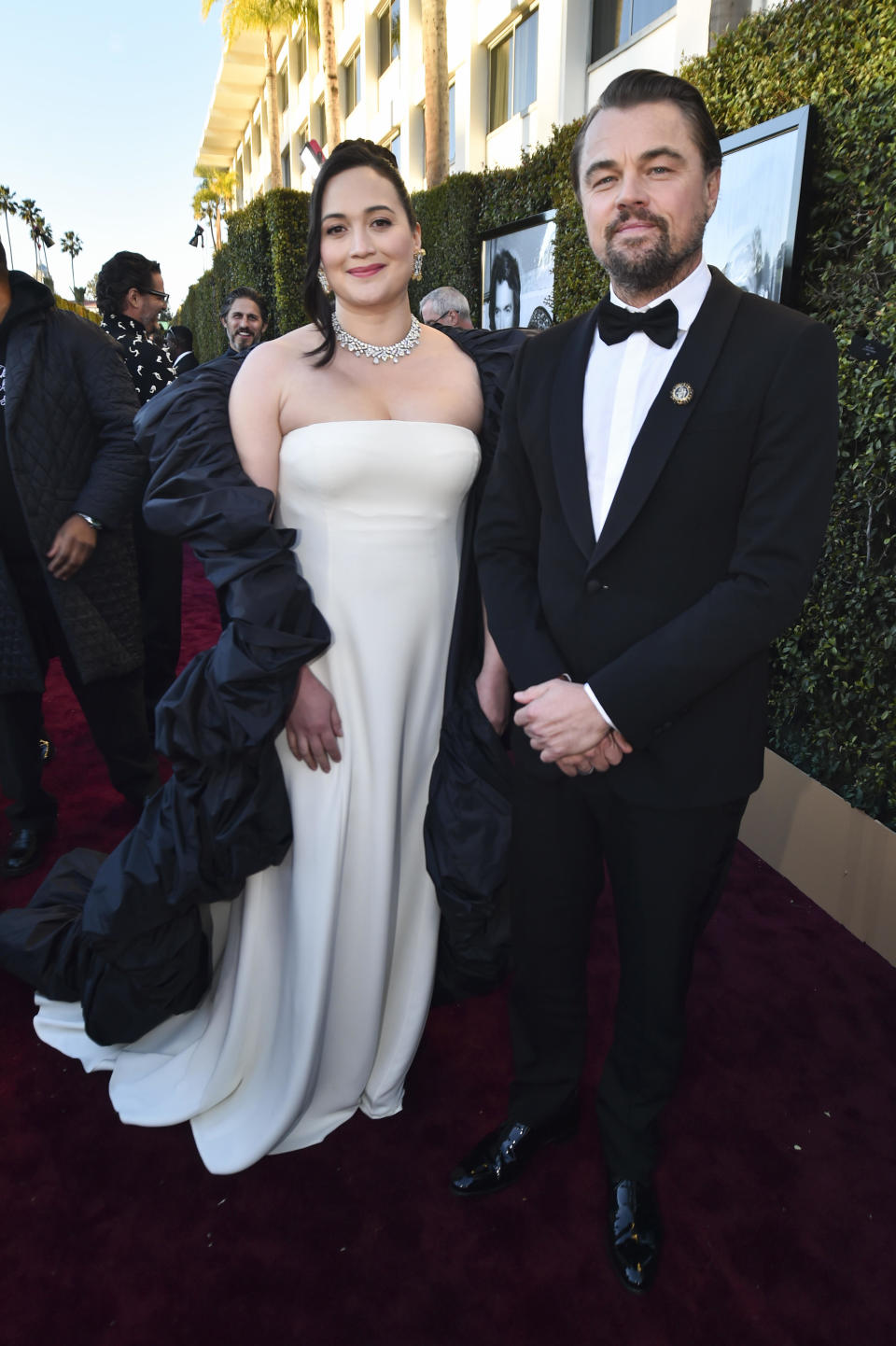 Lily Gladstone and Leonardo DiCaprio at the 81st Golden Globe Awards. / Credit: Alberto Rodriguez/Golden Globes 2024/Golden Globes 2024 via Getty Images