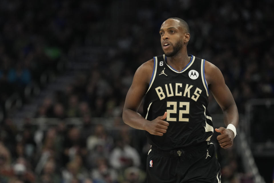 Milwaukee Bucks forward Khris Middleton played just 33 games during an injury-plagued 2022-23 NBA season. (Patrick McDermott/Getty Images)