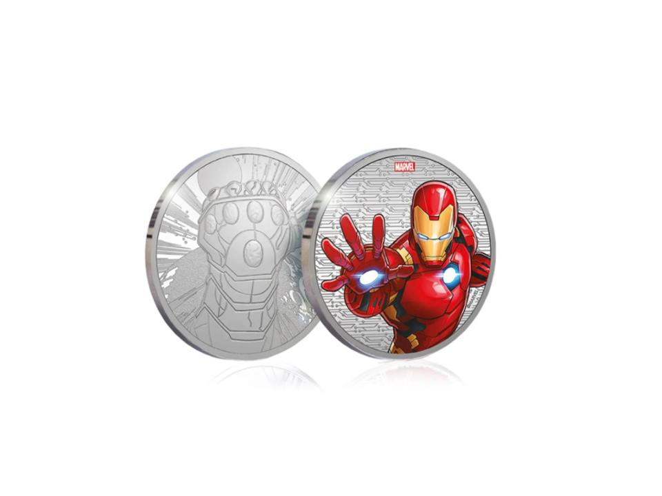 This medal style coin depicts the Avenger in all his gloryThe Royal Mint