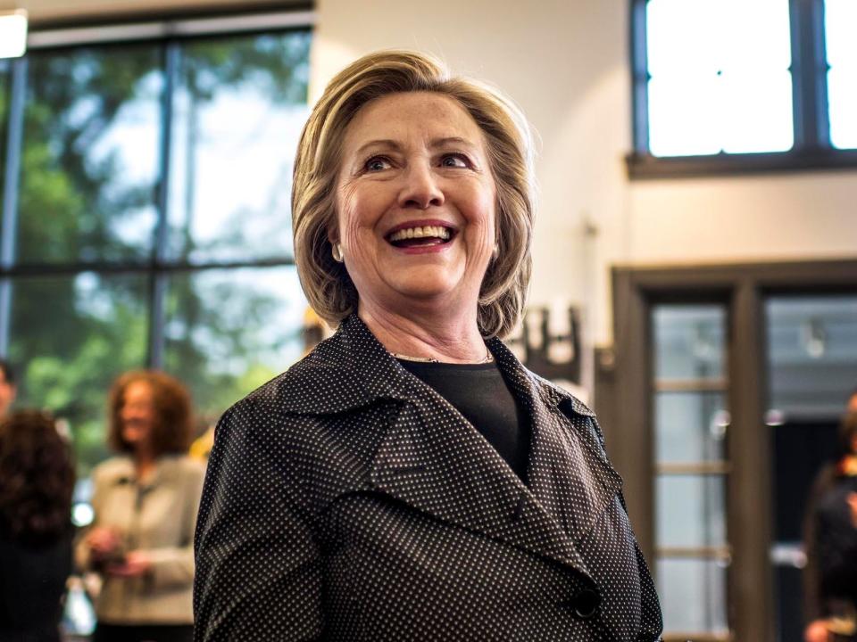 Former Secretary of State Hillary Clinton speaks to reporters after meeting with members of the small business community in a roundtable discussion at Bike Tech in Cedar Falls, Iowa, Tuesday, May 19, 2015.