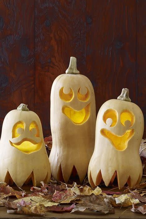 <p>Instead of going to the pumpkin patch, take a trip to the grocery store and stock up on butternut squash to make this friendly bunch. Depending on how much time you have, carve a single Casper or give him a few friends to keep him company. </p>