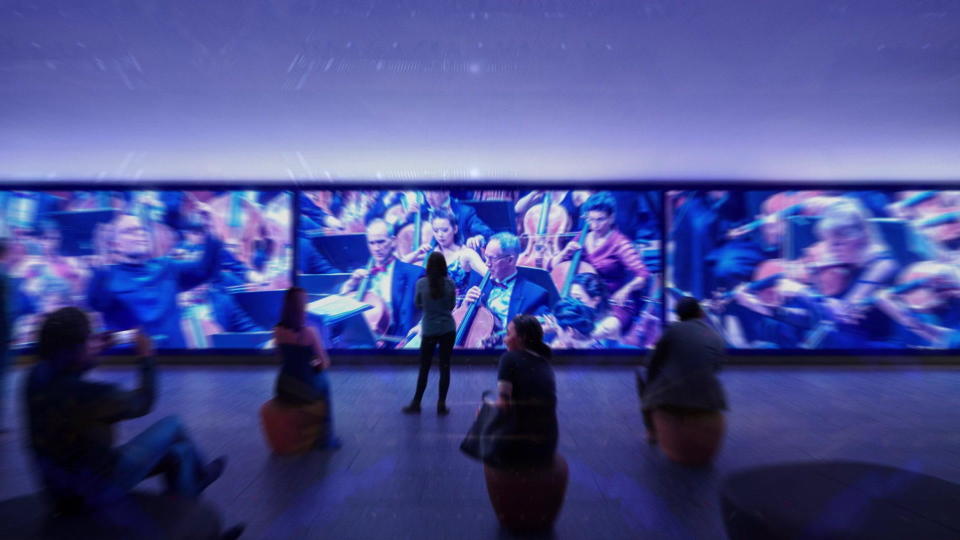 A rendering of David Geffen Hall's 50-foot video wall.   / Credit: CBS News