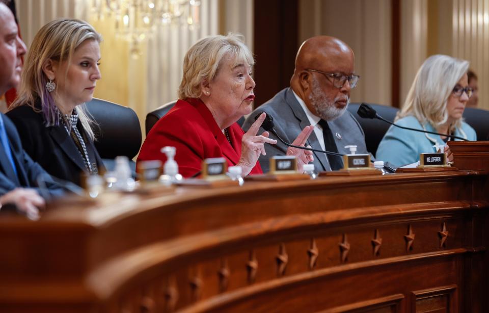 Rep. Zoe Lofgren, D-Calif., speaks at a hearing of the House Jan. 6 committee.