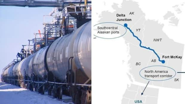 A2A Rail, a company pledging to build a freight railway connecting Alaska and Alberta, has filed for creditor protection after its main lender went into receivership. An Ontario securities commission investigation found financial irregularities surrounding the lender and A2A Rail's Winnipeg founder. (CBC, CNW Group/Alaska-Alberta Railway Development Corporation - image credit)