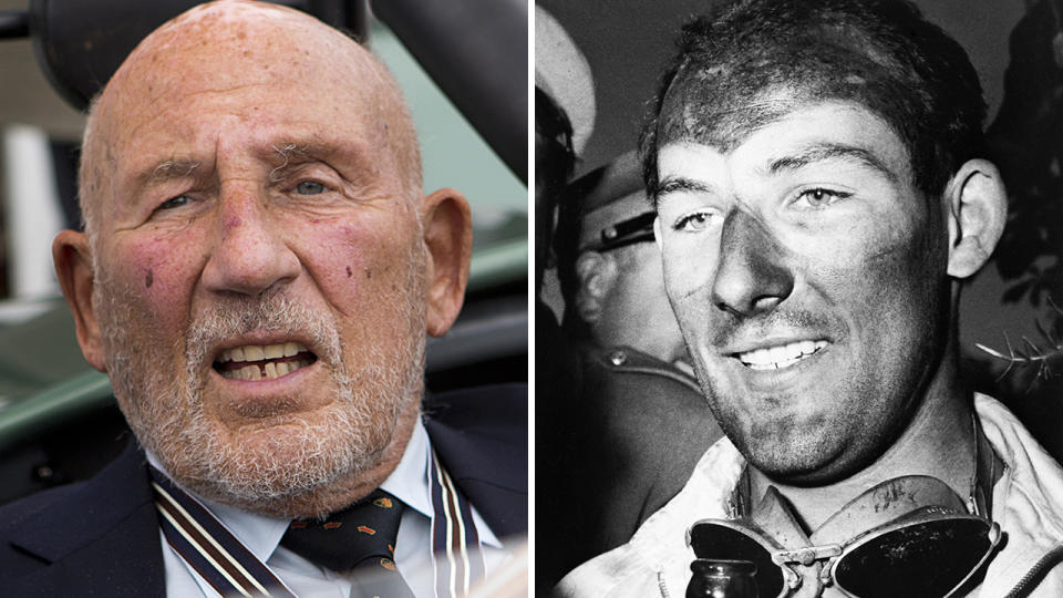 Sir Stirling Moss is pictured at the 2016 Goodwood Festival of Speed and an undated pictured from his racing days, in a 50/50 split image.