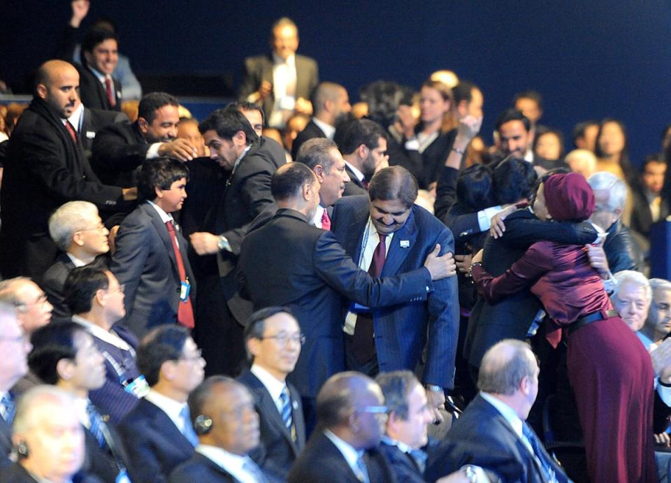 Qatar delegates celebrate being awarded the 2022 finals in 2010 (Anthony Devlin/PA) (PA Archive)