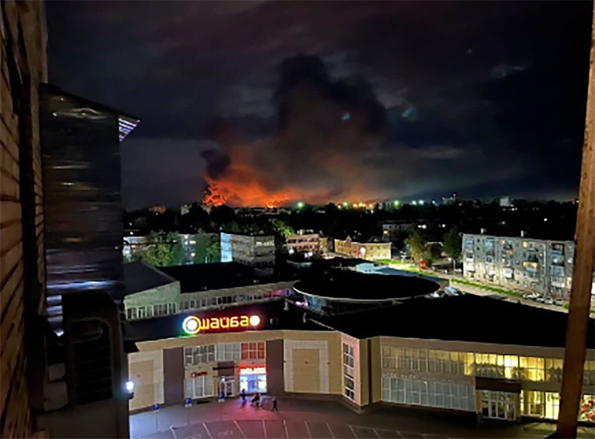 Smoke billowing over Pskov, Russia after drone attack (AP)