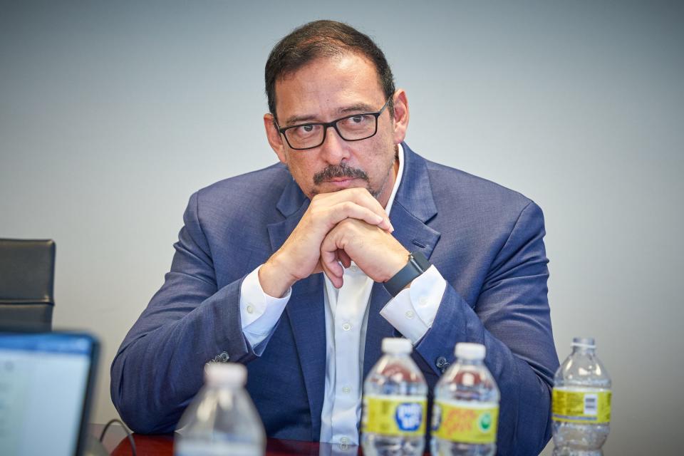 Adrian Fontes, Democratic candidate for secretary of state, speaks with The Arizona Republic's editorial board on Sept. 23, 2022, in Phoenix.