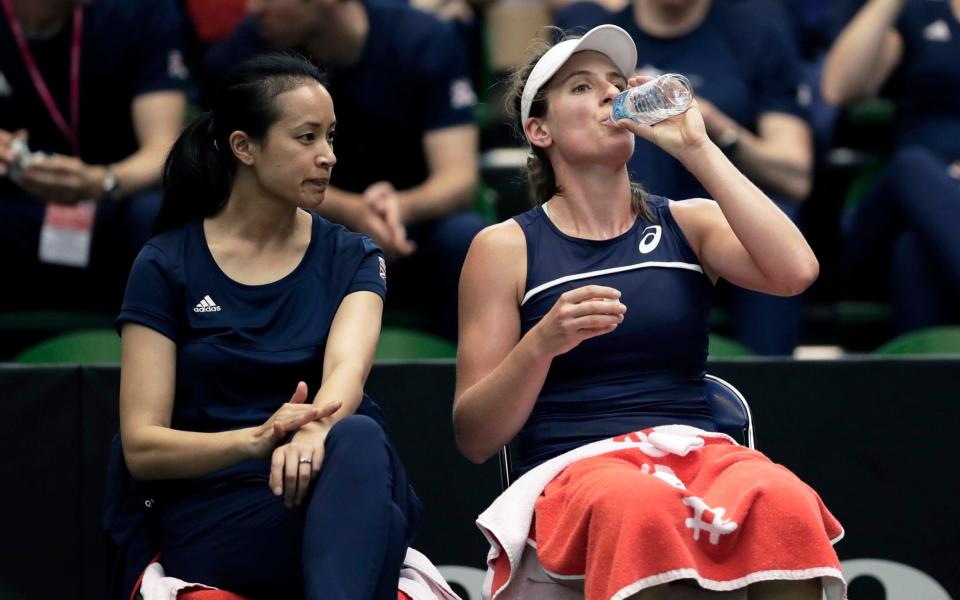 Team captain Anne Keothavong (left) chats with Johanna Konta - Getty Images AsiaPac