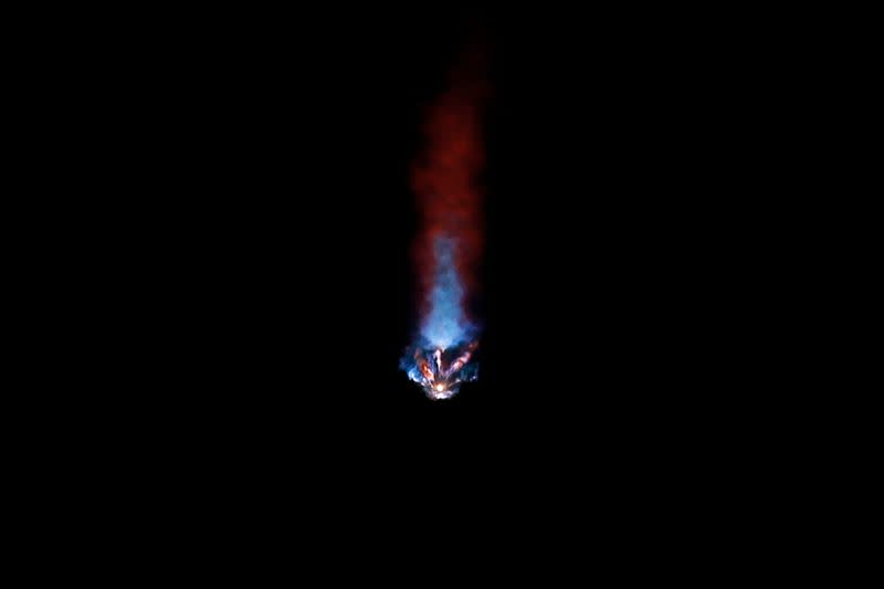 A SpaceX Falcon 9 rocket, with the Crew Dragon capsule, carrying four astronauts on a NASA commercial crew mission, launches at the Kennedy Space Center