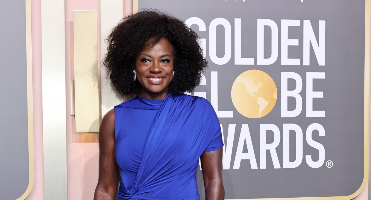 viola davis on the golden globes 2023 red carpet in a blue jason wu gown