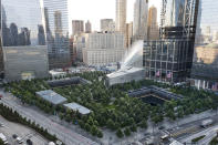 <p>The National September 11 Memorial and Museum are set for a memorial service, Monday, Sept. 11, 2017, in New York. Thousands of 9/11 victims’ relatives, survivors, rescuers and others are expected to gather Monday at the World Trade Center to remember the deadliest terror attack on American soil. Nearly 3,000 people died when hijacked planes slammed into the trade center, the Pentagon and a field near Shanksville, Pa., on Sept. 11, 2001. (Photo: Mark Lennihan/AP) </p>