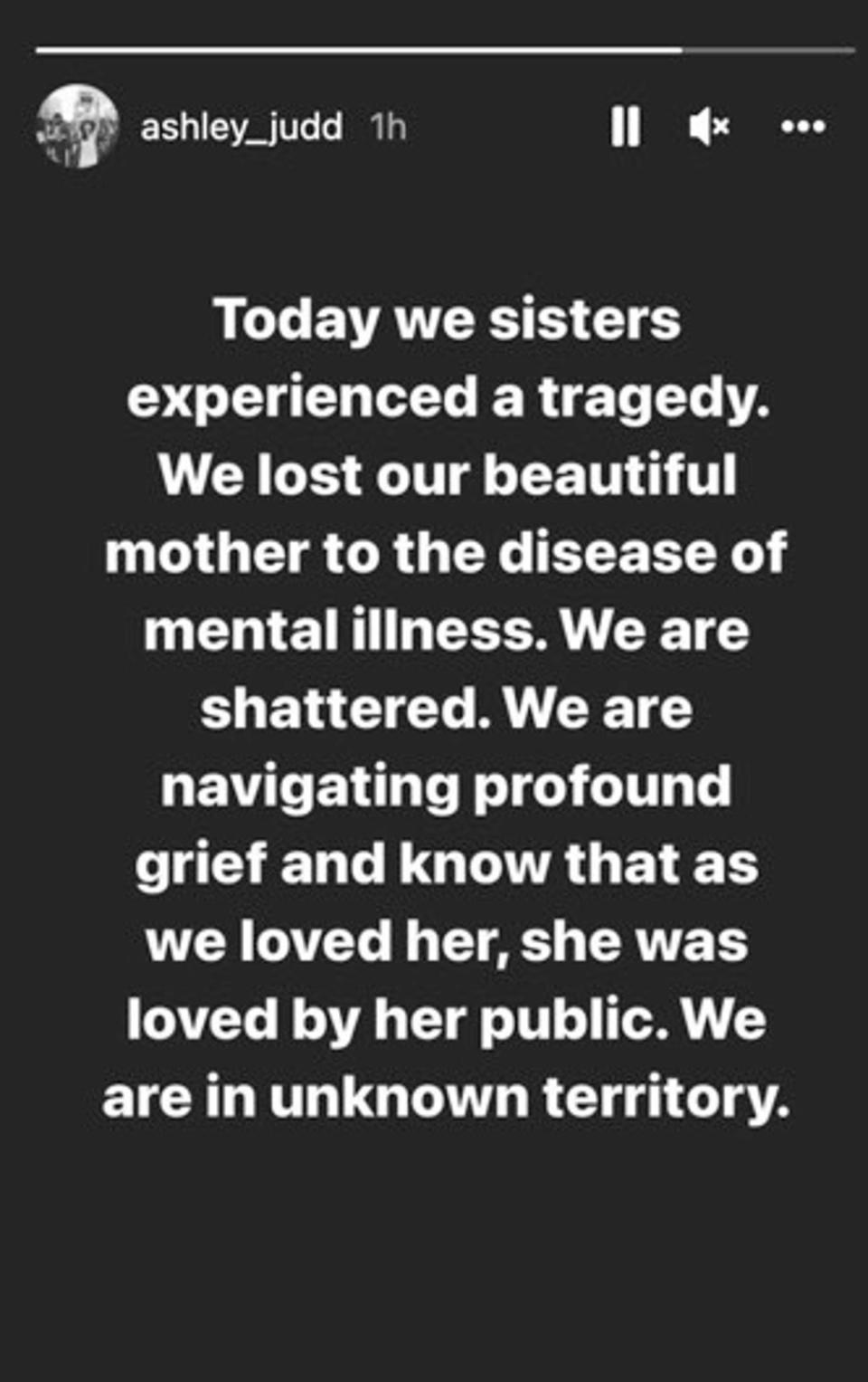 Ashley Judd announces the death of her mother (Ashley Judd/Instagram)