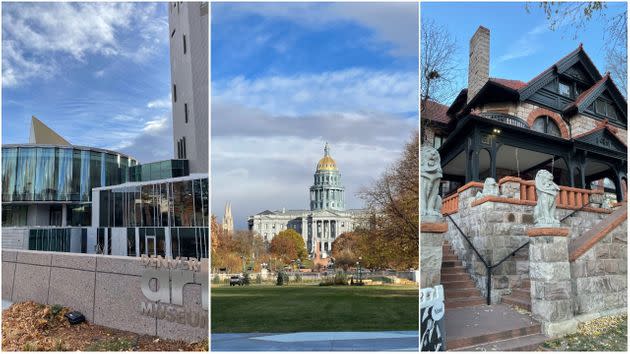 From left to right: the Denver Art Museum, Colorado State Capitol and Molly Brown House Museum. (Photo: Caroline Bologna/HuffPost)