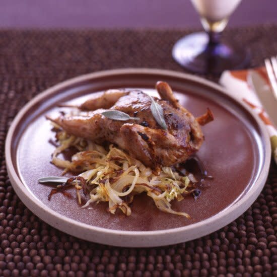 Roasted Quail with Cabbage and Raisins